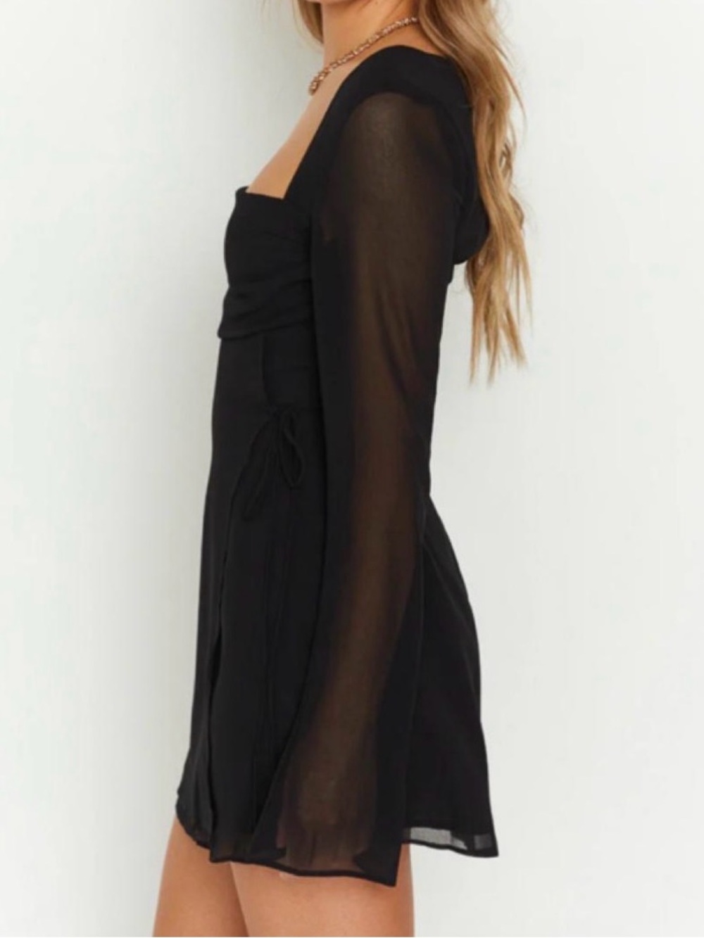 Beginning Boutique Black Sheer-Sleeve Mini Dress